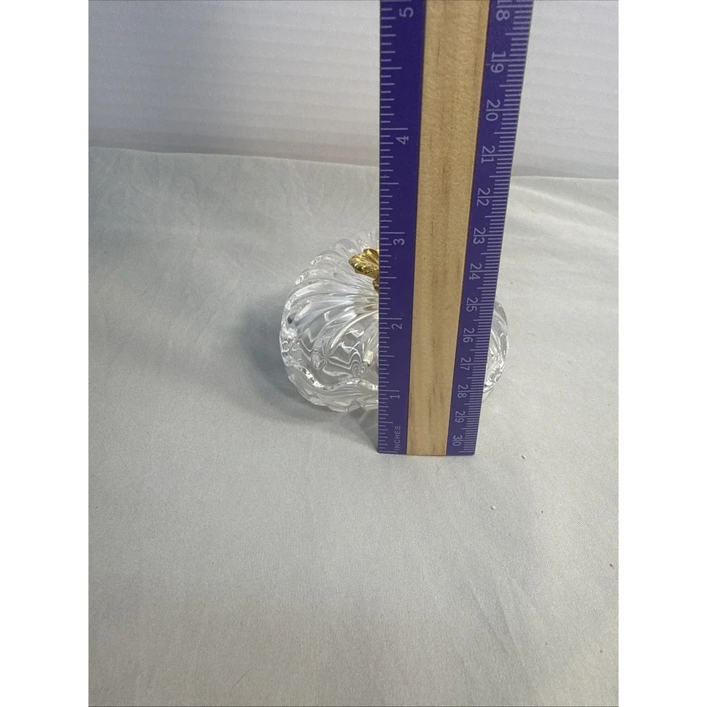 Vintage Italian Crystal Heart Shaped Jewelry Trinket Box with 3D Gold Flower